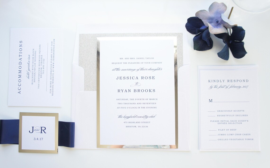 Navy Blue Wedding Invitations Blue Wedding Invitations Navy | Etsy