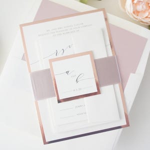 Rose Gold and Neutral Wedding Invitations, Blush Modern Calligraphy Script Wedding Invites, Printed Invitation Set - SAMPLE SET