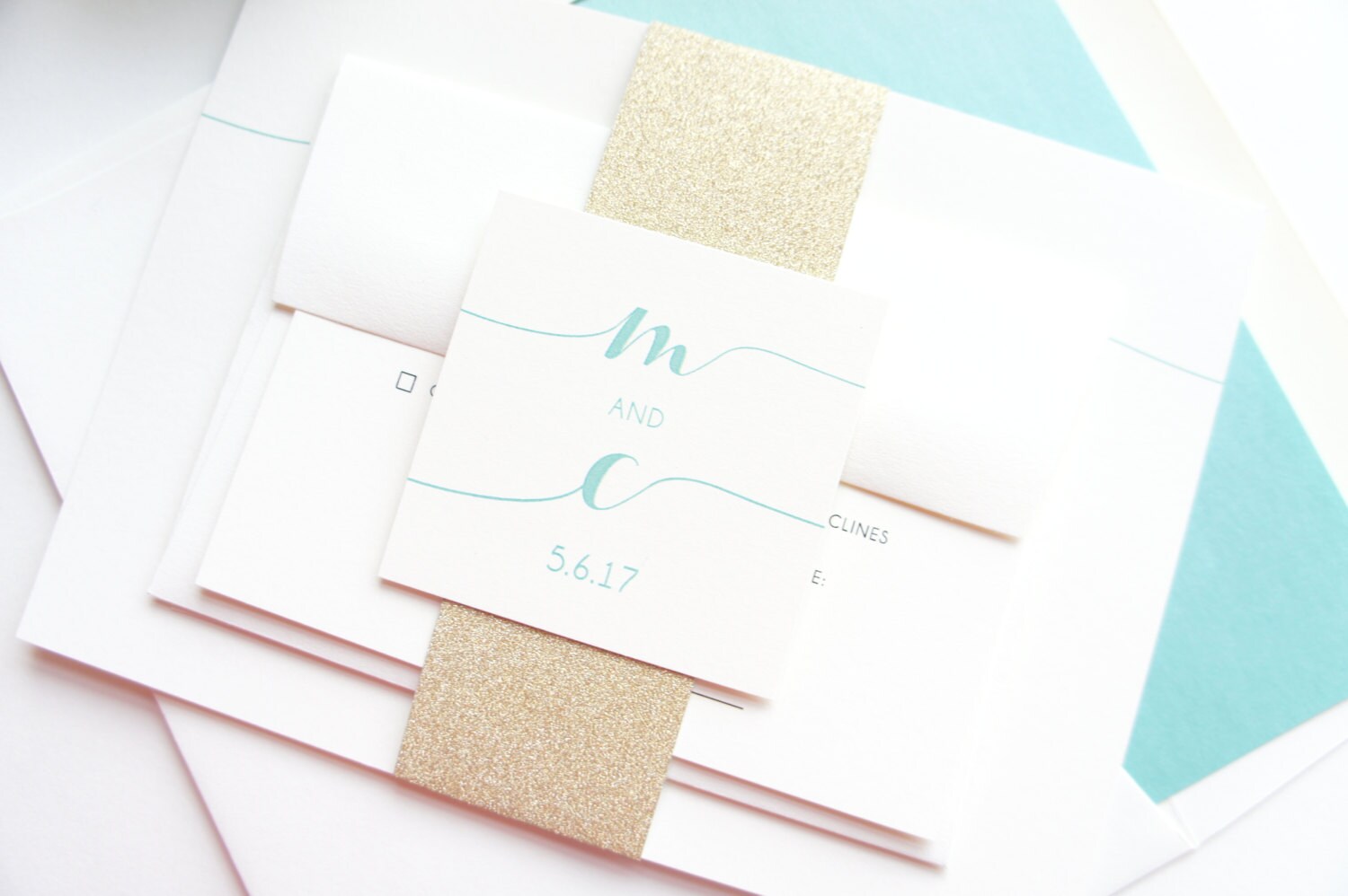 Mint & Gold Wedding Invitations: Customizable Invitation Set - Deposit