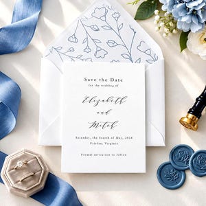 Dusty Blue Save the Date Cards - Wildflower Wedding Save the Dates, Botanical Elegant Custom