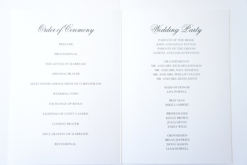 Blue Wedding Programs Formal Wedding Programs Folded Wedding Etsy