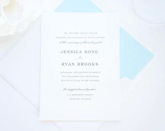 Simple Wedding Invite Suite Printed Minimal Blue Wedding Invitations, Elegant Invitation Sets, Classic Formal - SAMPLE SET