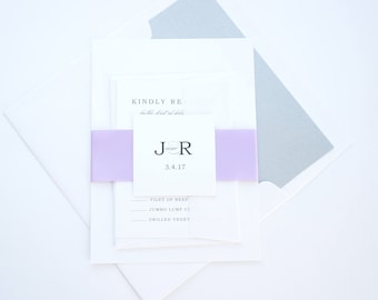 Minimal Purple Wedding Invitations, Purple and Silver Invitations, Simple Purple Wedding Invitations, Modern Wedding Invite - SAMPLE SET