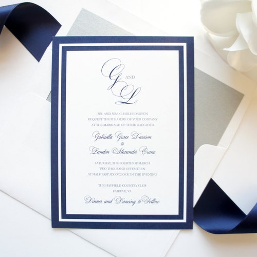 Navy & Gold Wedding Invitation Etsy