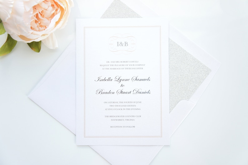 Champagne Wedding Invitation, Elegant Wedding Invitations, Luxury Wedding Invitations, Formal Wedding, Beige Wedding Invites Deposit image 1