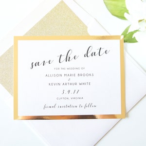 Gold Glitter Save the Date Karten, Goldfolie Spiegelpapier, Moderne Elegante Script Schriftart - DEPOSIT