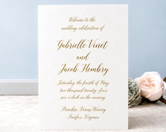 Gold Wedding Ceremony Programs | Elegant 5x7 Folded Programs with Calligraphy