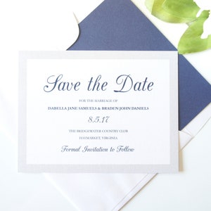 Navy Save the Date Card, Navy and Silver Save the Dates, Wedding Save the Date Cards, Wedding Save the Dates - DÉPÔT