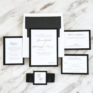 Schwarzweiße Hochzeitseinladung, schwarze Krawatte Hochzeitseinladungen, edel elegante formale gedruckte Hochzeitseinladung