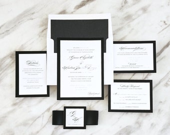 Black and White Wedding Invitation: Elegant Formal Invite Suite - Deposit