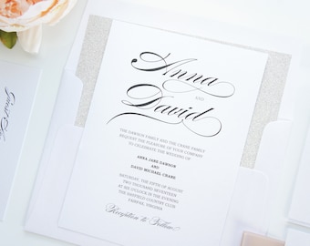 Elegant Wedding Invitation Suite, Calligraphy Wedding Invitation Set, Champagne Wedding Invitation, Formal Wedding Invitation - Deposit