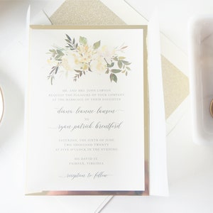 Gold and Ivory Boho Vellum and Wax Seal Wedding Invitation, White and Gold Wedding Invites- Sample