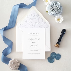Minimal Elegante Blaue Save the Date Karten - DEPOSIT
