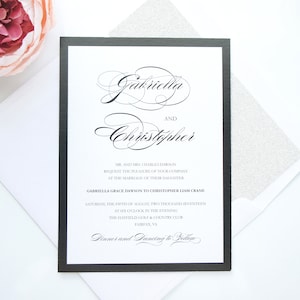 Black and White Calligraphy Wedding Invitation, Black Wedding Invitations, Classy Elegant Wedding Invitation, Wedding Invite Set - Deposit