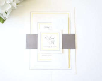 Yellow Wedding Invitation, Yellow and Gray Wedding Invitation Set, Wedding Invites, Elegant Wedding Invitation, Invitation Suite - Deposit