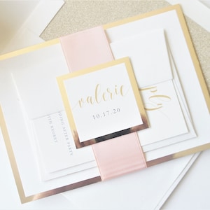 Blush and Gold Bat Mitzvah Invitations - Elegant Gold and Pink Bat Mitzvah Invitation, Color Customize - SAMPLE