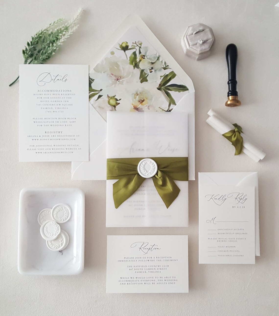 Olive Green Wedding Invitation Botanical Wedding Invites - Etsy