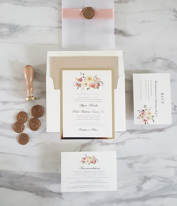 60 SETS White Gold Design Wedding Invitations with Vellum Paper – Wedding  Shop World