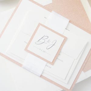 Blush Pink Wedding Invitation, Rose Gold Wedding Invites, Wedding Invitations, Pink and Ivory Wedding Invitation Set - SAMPLE SET