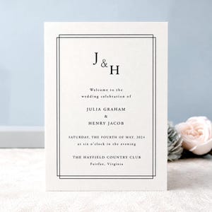 Modern Wedding Ceremony Programs | Personalized 5x7 Folded Programs with Monogram