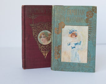 Set of 2 Vintage Books, Familiar Quotations, Drummond Yearbook, Victorian Books, Bartlett