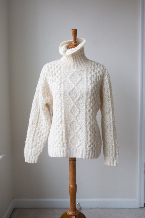 Vintage Wool Fisherman Turtleneck Sweater, Neutra