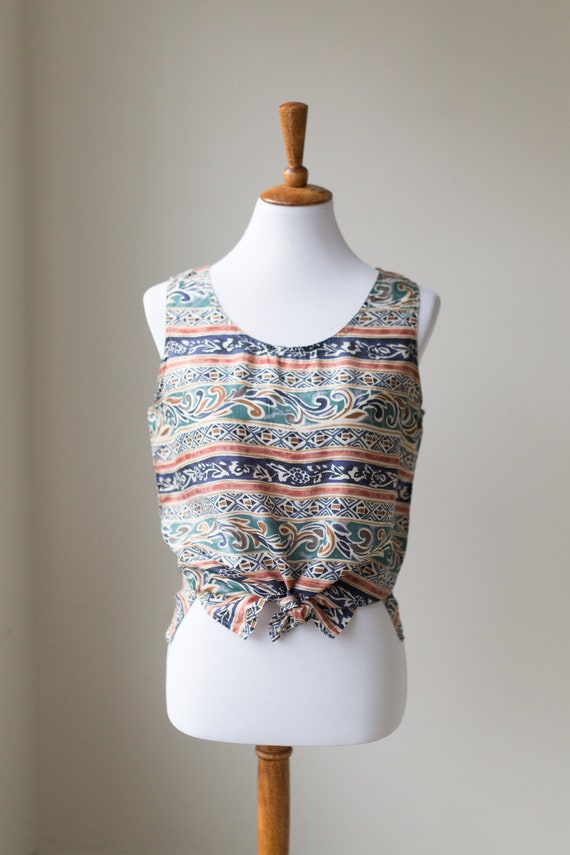 Vintage Sleeveless Silk Tank | Printed Silk Tank |
