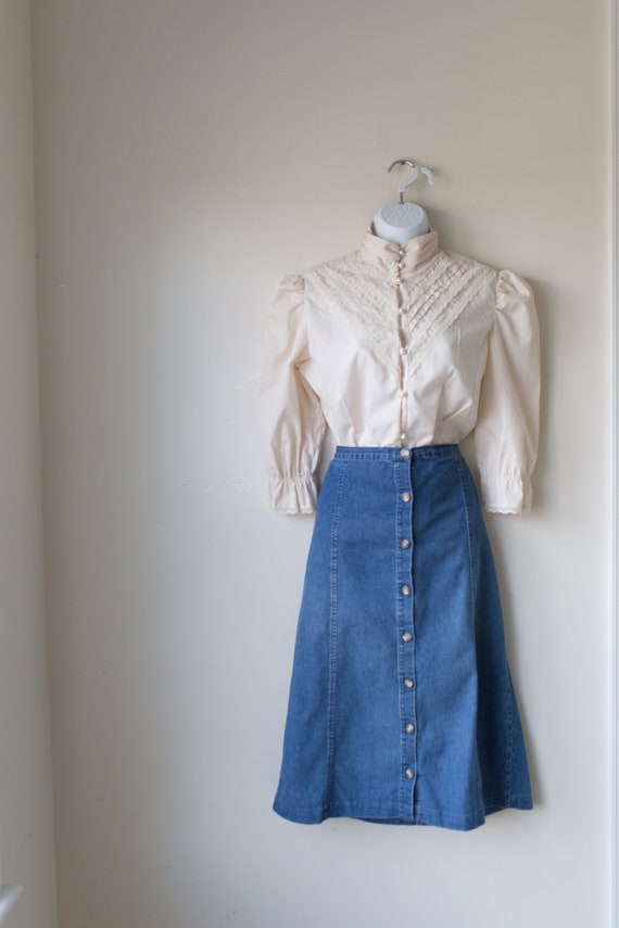 Vintage Denim Midi Skirt, Button Down Denim Skirt,
