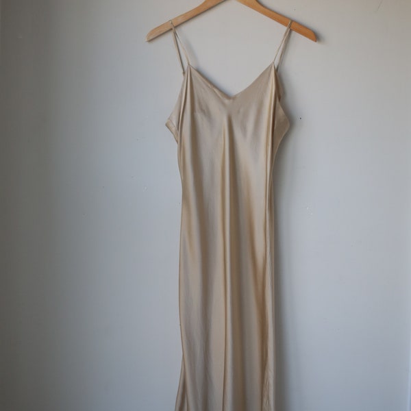 Vintage Liquid Silk Slip Dress, 100% Silk Nightgown, Beige, Medium, WinterSilks, Charmeuse