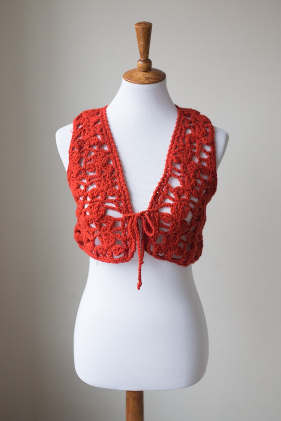 Vintage Crochet Vest | Cropped Wool Vest | Sweater