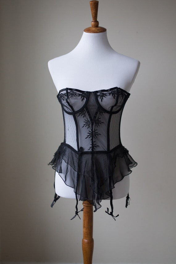 Vintage Sheer Black Corset | Vintage Lingerie | 36