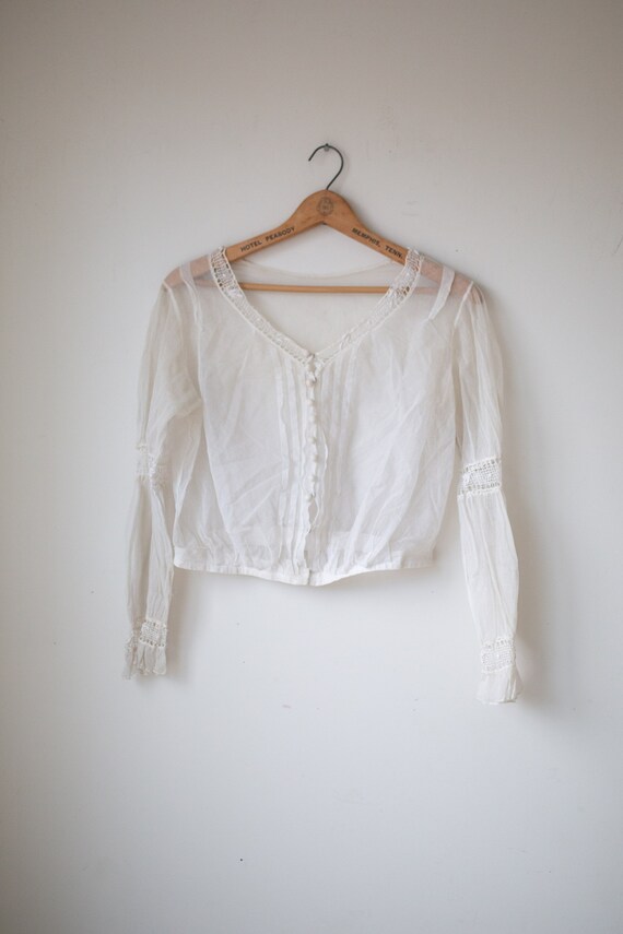 Vintage Sheer Cotton Edwardian Blouse, Antique, Ea