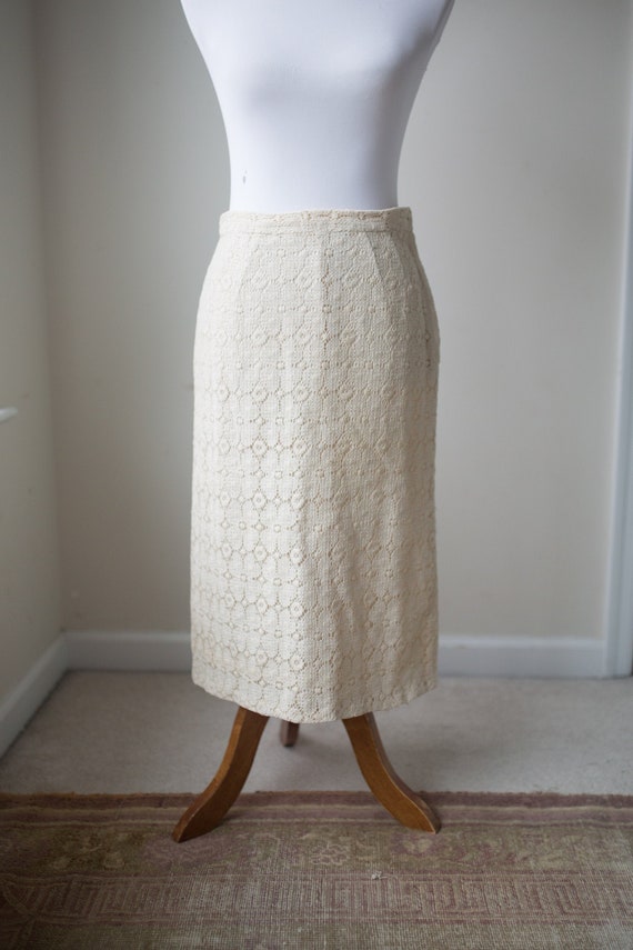 Vintage Lace Pencil Skirt | Cream Skirt | 1960s |