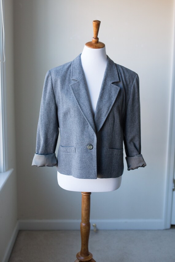 Vintage Pendleton Cropped Wool Blazer, Gray Blazer