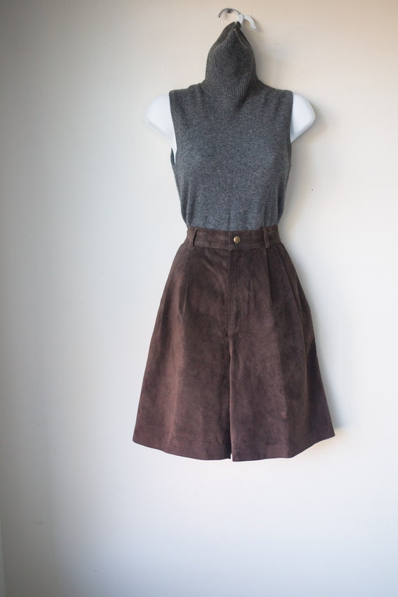 Vintage Suede Longline Shorts | Brown Suede Shorts