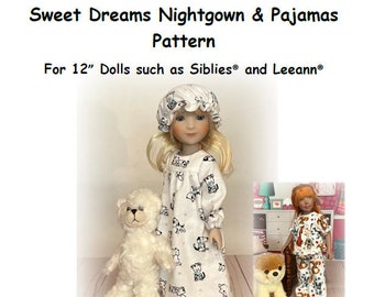 Sweet Dreams Nightgown and Pajama PDF PATTERN for 12" Siblies and Leeann dolls