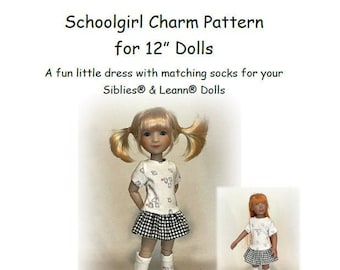 Schoolgirl Charm PDF PATTERN for 12" Dolls such as Siblies and Leeann