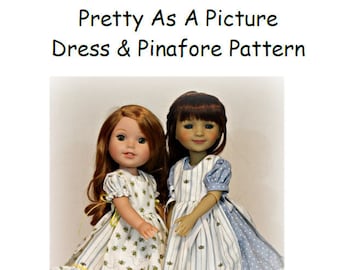 Vestido bonito como imagen y patrón de delantal para muñecas de 14,5" y 15"