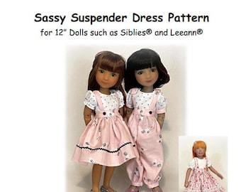 Sassy Suspender Dress PDF PATTERN for 12" Dolls