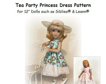 Tea Party Princess Dress PDF PATTERN for 12" Dolls such as Siblies and Leeann