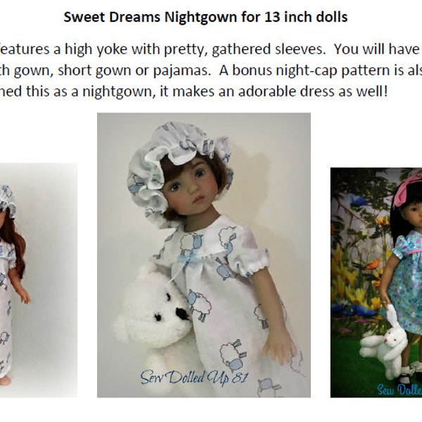 Sweet Dreams Nightgown pattern for 13 inch dolls