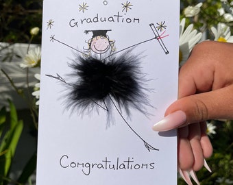 Graduation Card for her, Handmade, personalised, fun, fluffy, 3D unique, happy and high quality gift