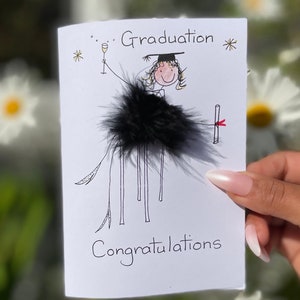 Carte 3D Félicitations pour diplômés unique fait main, pelucheuse personnalisée, couleur de la robe au choix