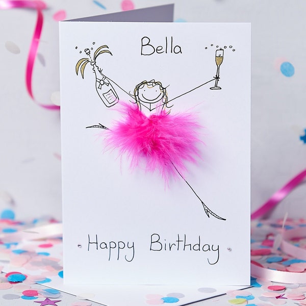 Handmade Personalised Birthday Card, fun, fluffy, 3D unique, happy and high quality gift + Personalised Gift Tag
