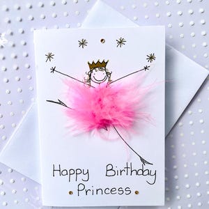 Handgemachte personalisierte 3D Prinzessin Geburtstagskarte & Anhänger, lustig, flauschig.