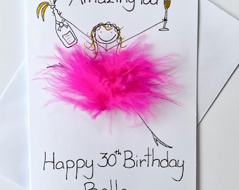 Personalised 3D Birthday Card, Fluffy Tutu Design, Name Age Gift tag Gift bag options