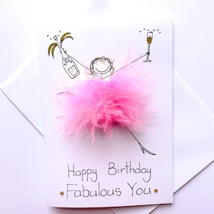 Handgemaakte gepersonaliseerde 3D Fabulous You-verjaardagskaart, leuk, pluizig cadeaulabel beschikbaar.