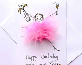 Personalised 3D Birthday Card, Fluffy Tutu Design, Name Age & gift tag options