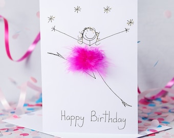 Handmade Personalised 3D fluffy dress Birthday Card- Fun, Unique, happy and High-Quality Gift