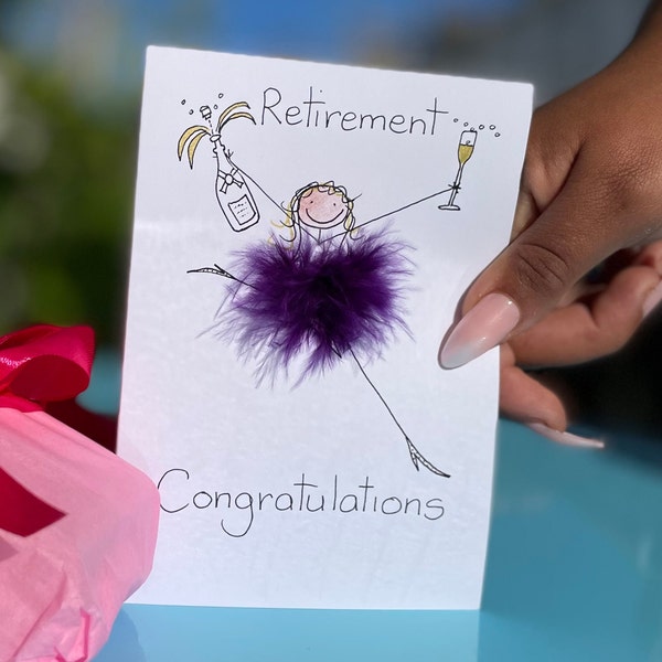 Personalised 3D Retirement card for her, fluffy, unique, fun and good quality.